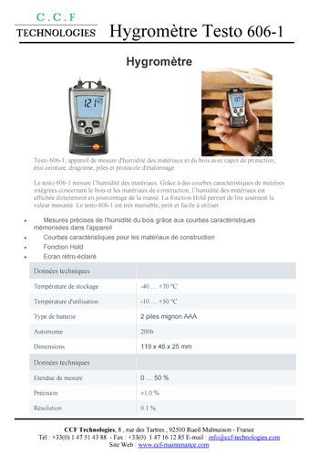 testo 606-2 - Humidimètre avec mesure de l'humidité relative et de la  température de l'air