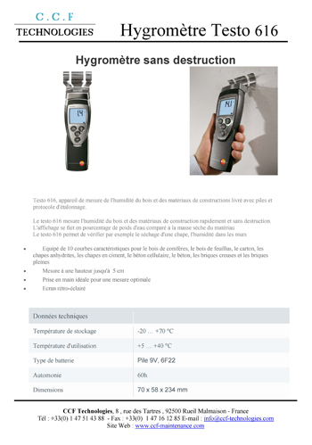 testo 606-2 - Humidimètre avec mesure de l'humidité relative et de la  température de l'air