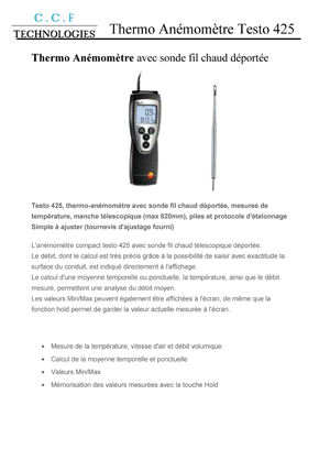 Anémomètre à fil chaud Testo 425